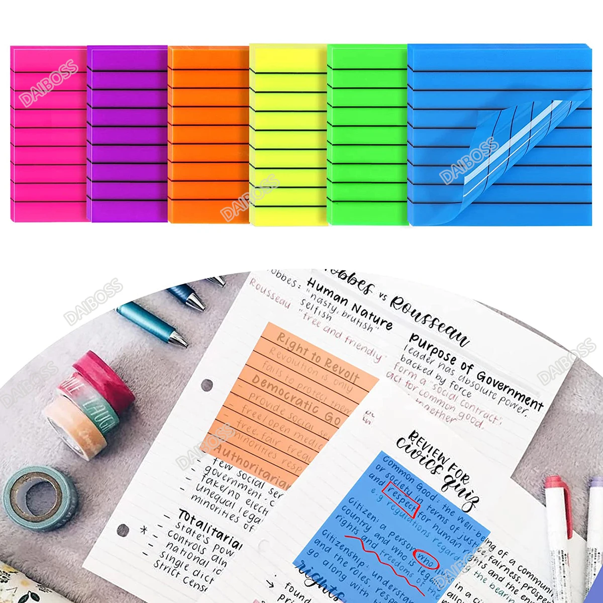 30/50 Sheets Transparent Sticky Note Memo Pad with Horizontal Line Waterproof PET for Students