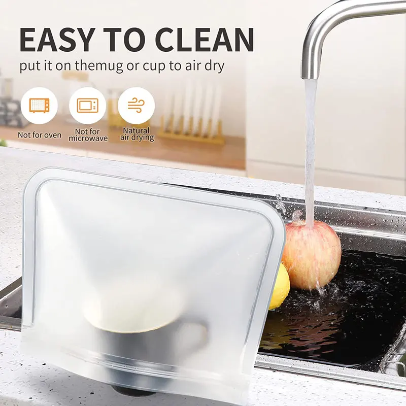 Food Storage Bags Silicone Reusable Multiple Sizes Leakproof Stand Up Ziplock for Kitchen Fresh Keeping