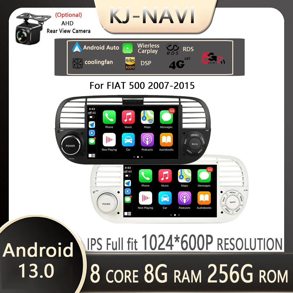 

Android Auto Car Navigation Screen carplay AHD Camera Cooling fan For FIAT 500 2007-2015 Split Screen