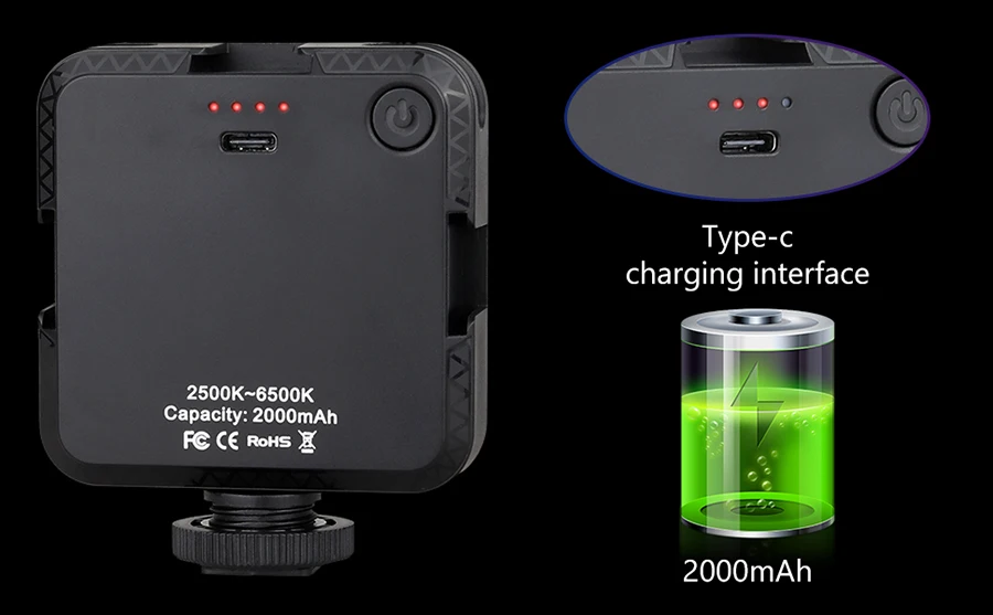 T64 LED Video Light 2500-6500K Camera Video with 2000 mAh rechargeable battery a