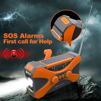 10000mAh Solar Hand Crank Emergency Radio AM FM NOAA Weather Radio Phone Charger Power Bank Dual Speaker Stereo Flashlight LED Reading Light SOS Alarm Survival Gear for Outdoor Camping Home 5