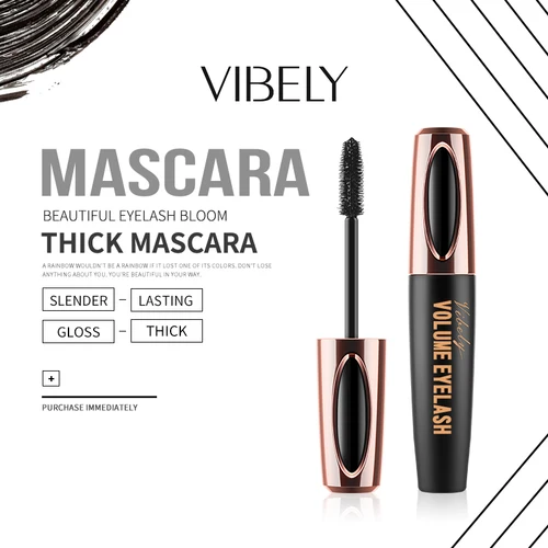 VIBELY 마스카라 4D 속눈썹 컬링 길이, 블랙 두꺼운 속눈썹, 방수 오리지널 제품, 뷰티 여성 메이크업, 큰 눈 밝은 2