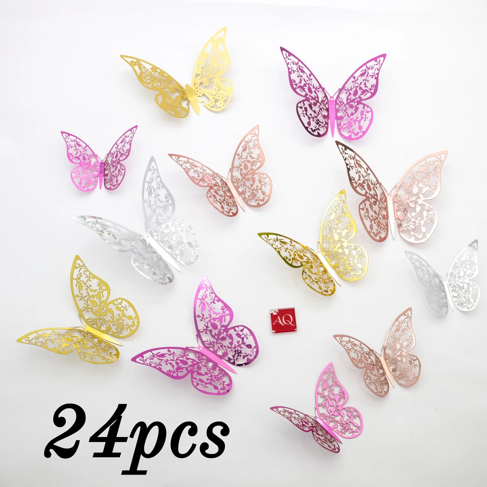 24pcs 3D Hollow Butterfly Wall Sticker for Cake Decor DIY Butterflies