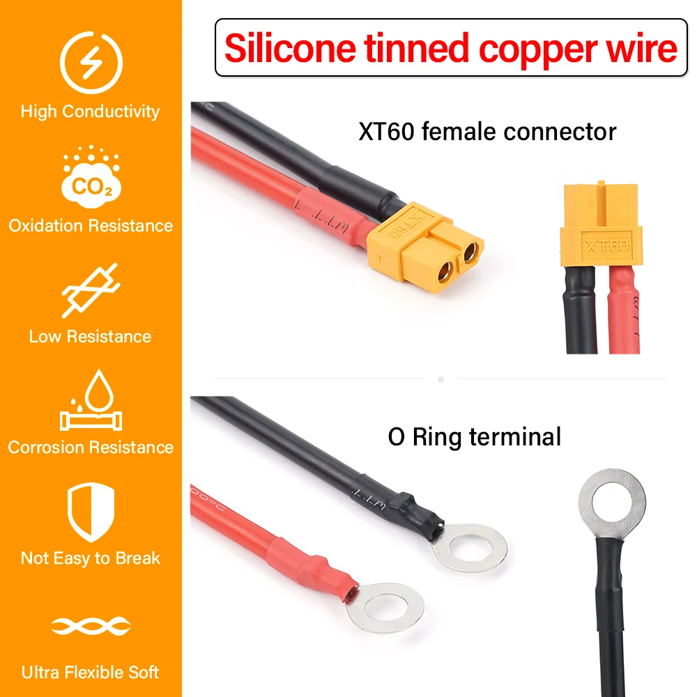 Description Picture 6 of item10AWG 50cm XT60 female head turn M8 O terminal silicone tinned copper wire for car and ship battery solar panel connection cable