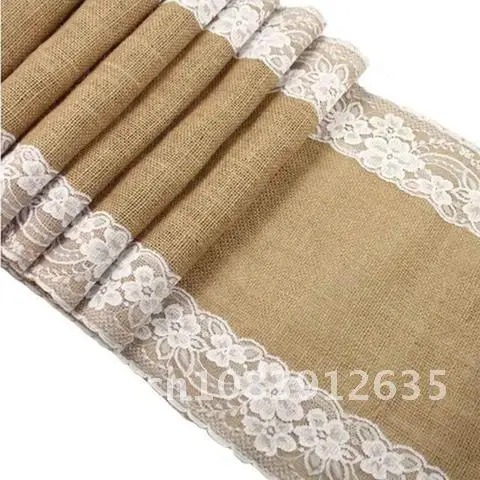 

Vintage Lace Hessian Jute Burlap Table Runner 30 x 275cm Wedding Event Party Supplies Lace Table Runner for Accessories AA7921