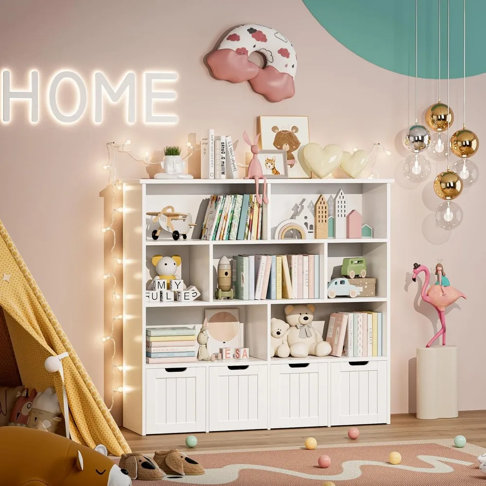 Toy Storage Organizer, Large Toy Organizers and Storage with 4 Movable Drawers and 7 Cubbies, Chest Shelf Organizer