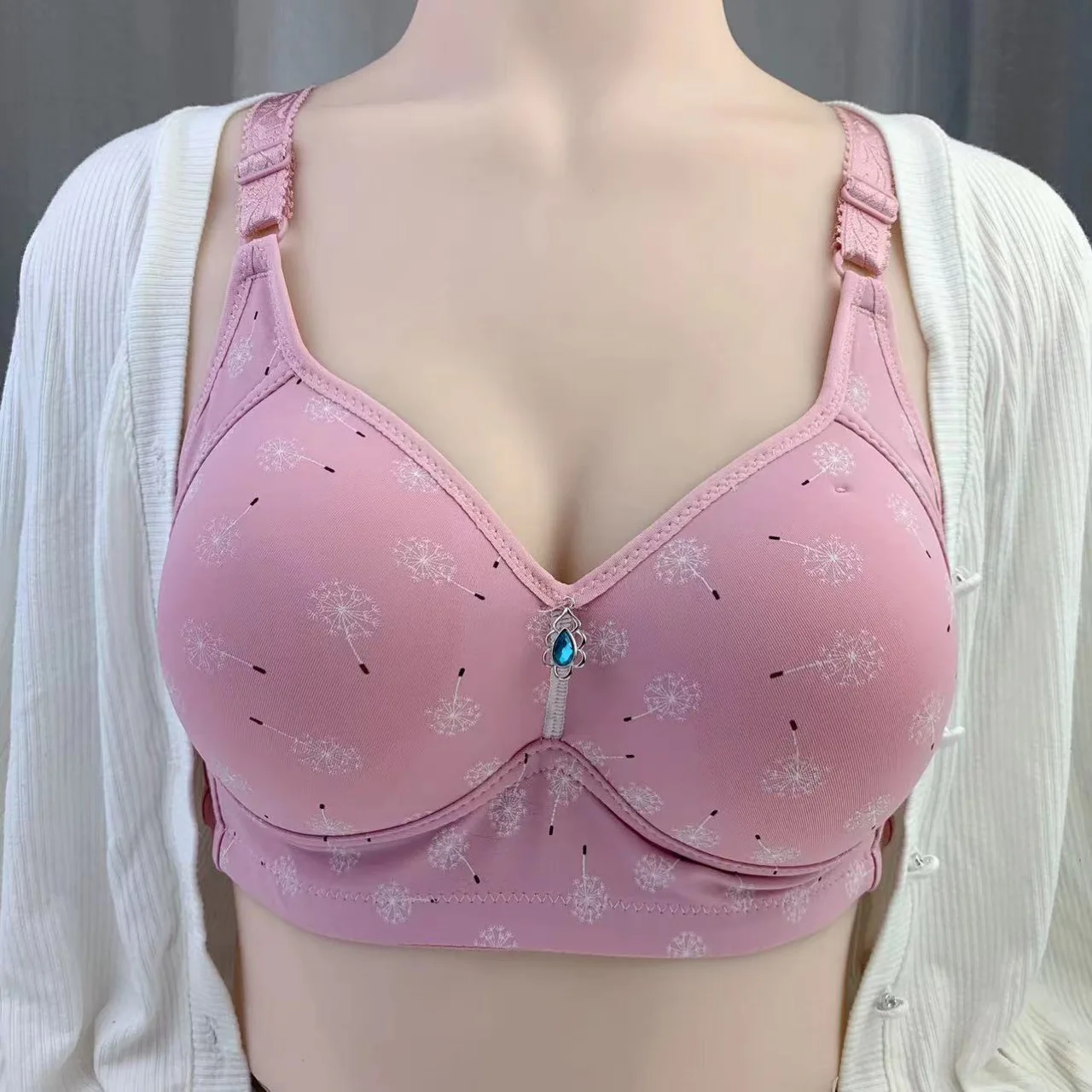 36-44 B/C Women Floral Printed Bras Underwear Plus Size Soft Thin Cup  Gathered Adjustment Bra Middle Aged Brassiere Bralette - AliExpress