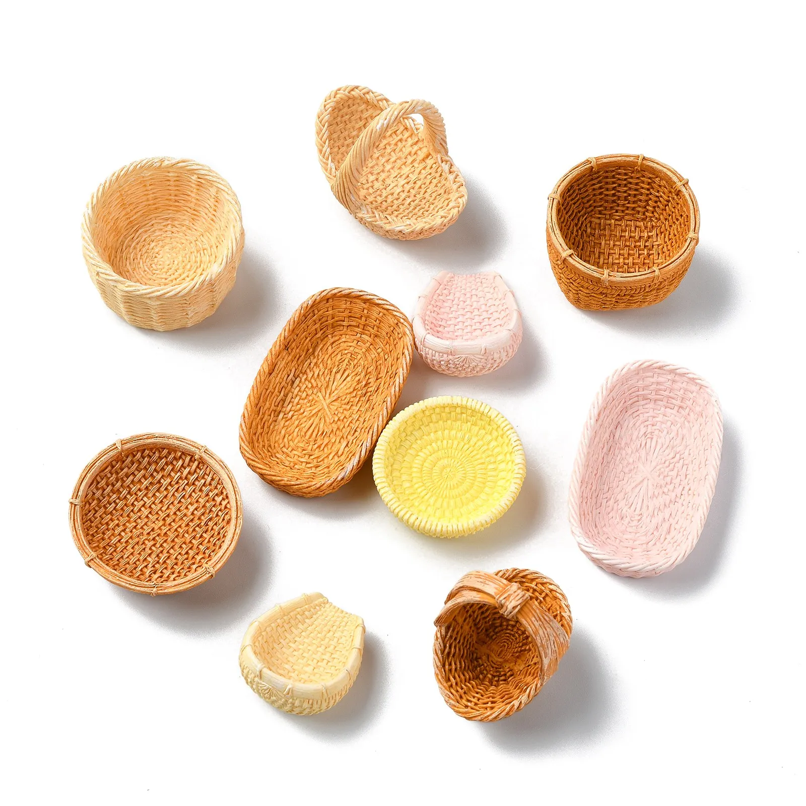 40 Stück Mini-3D-Rattan-Korb aus Kunstharz, Ornamente, Gemüse, Lebensmittel, Miniatur-Rattan-Korb für DIY-Handwerk, Landschaft, Zuhause, Küche, Dekor – Detail 8