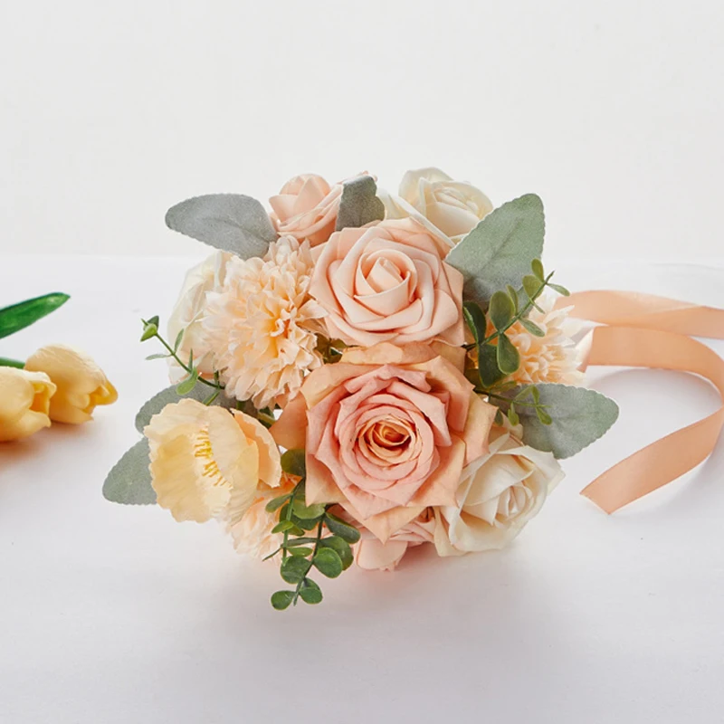 1PC Wedding Bridal Bouquet, Simulated Chrysanthemum Rose Bouquet, Artificial Flowers Bridal Bridesmaid Holding Bouquet Home Wedd