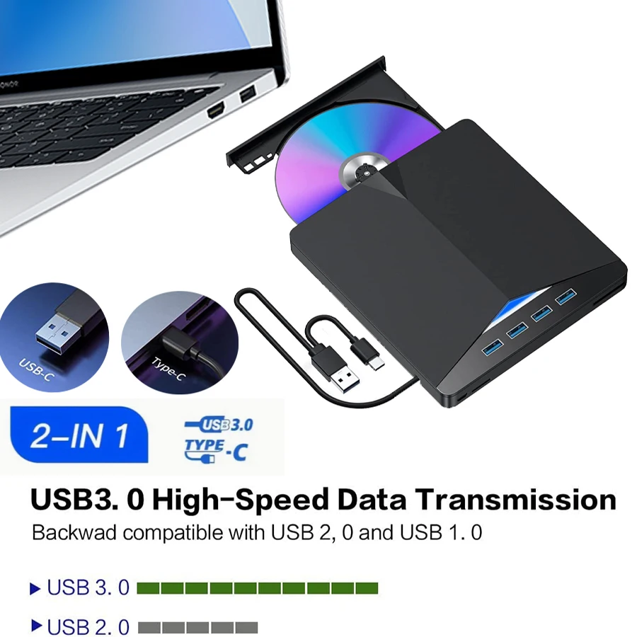 DVD Drive DVD Writer External Optical Drive AMMTOO External CD DVD Drive For Laptop USB 3.0 Ultra-Slim Portable Burner Writer Compatible With Desktop Windows 7/8/10