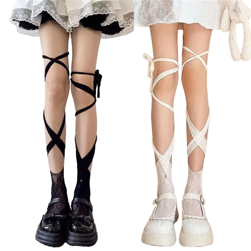 

Womens Socks Spring Summer Sweet Girl Lace Socks Bandage Calf Socks Stockings N7YF