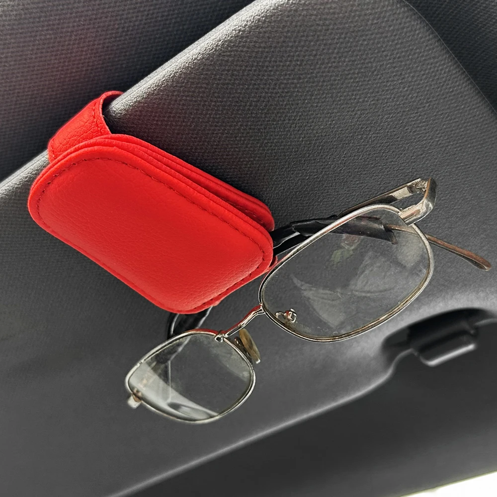 Universal Car Sunglasses Holder Car Magnetic Leather Clip Card Ticket Holder Auto Sun Visor Glasses Box Decoration Accessories