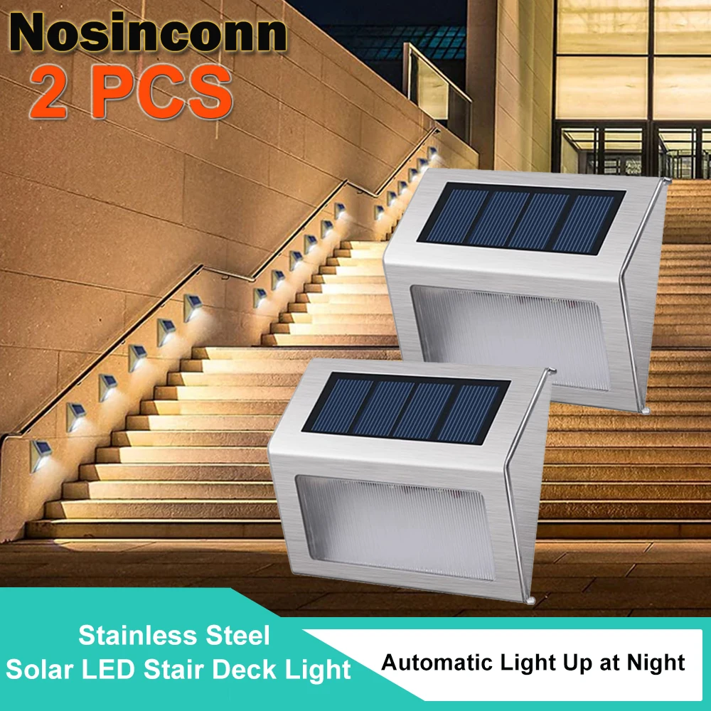 

2PC Solar Powered Fence Light Outdoor Stainless Steel Waterproof Llluminate for Stair Deck Patio Step Fence Outside Wall Stair