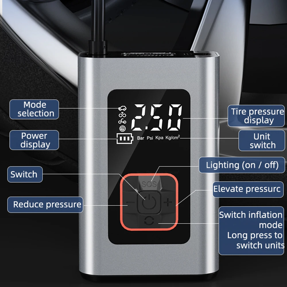 

Car Air Compressor Tire Electric Wireless Inflator Digital Pressure Gauge 150psi Upgrade Portable Mini Wireless Air Pump