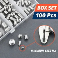 100 ชิ้นชุดสกรู Assortment Kit M3 M4 M5 M6 M8 พร้อมปุ่มอัลเลน 304 สแตนเลส Grub สกรูสําหรับติดตั้งลูกบิดก๊อกน้ําและอื่นๆ 5