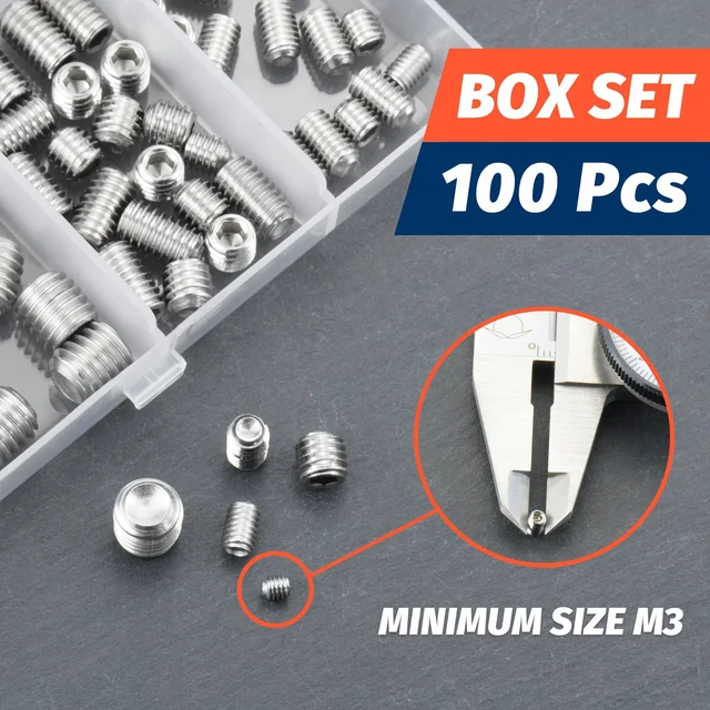 100 ชิ้นชุดสกรู Assortment Kit M3 M4 M5 M6 M8 พร้อมปุ่มอัลเลน 304 สแตนเลส Grub สกรูสําหรับติดตั้งลูกบิดก๊อกน้ําและอื่นๆ 5