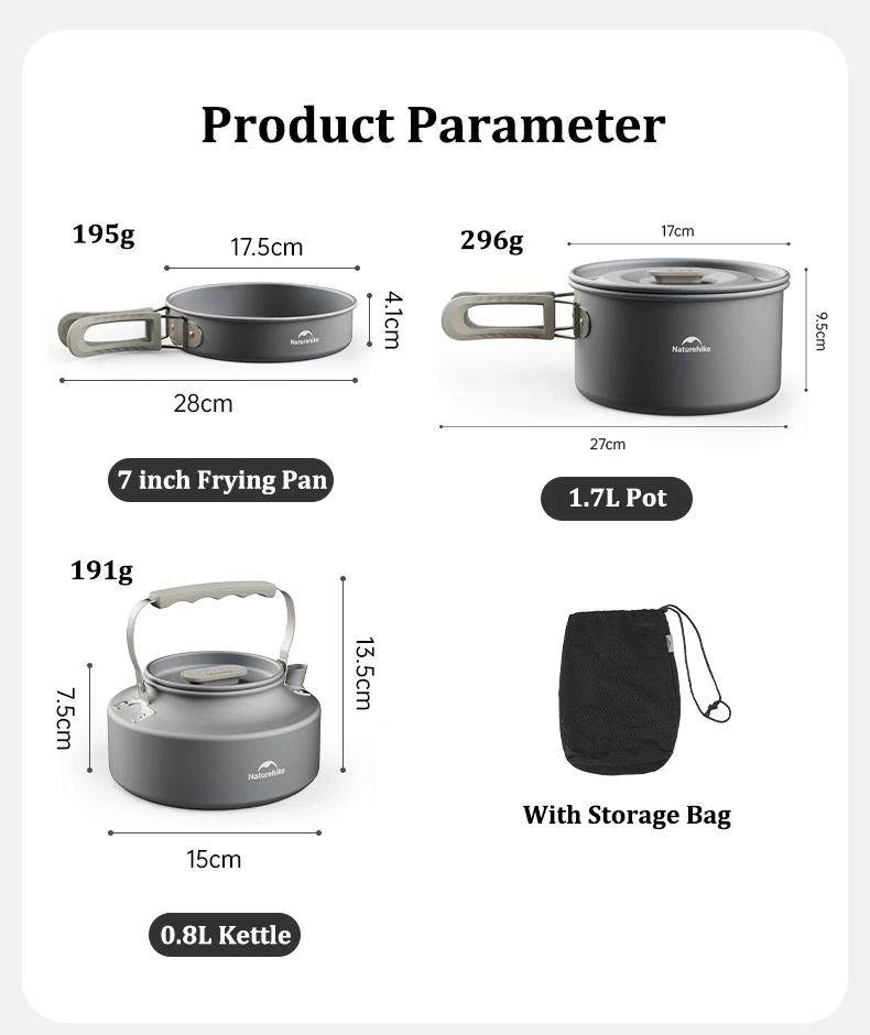 Description Picture 4 of itemNaturehike Camping Tableware Aluminum Non-stick Cookware Portable Outdoor Cooking Pot Frying Pan Picnic Hiking Kitchen Supplies