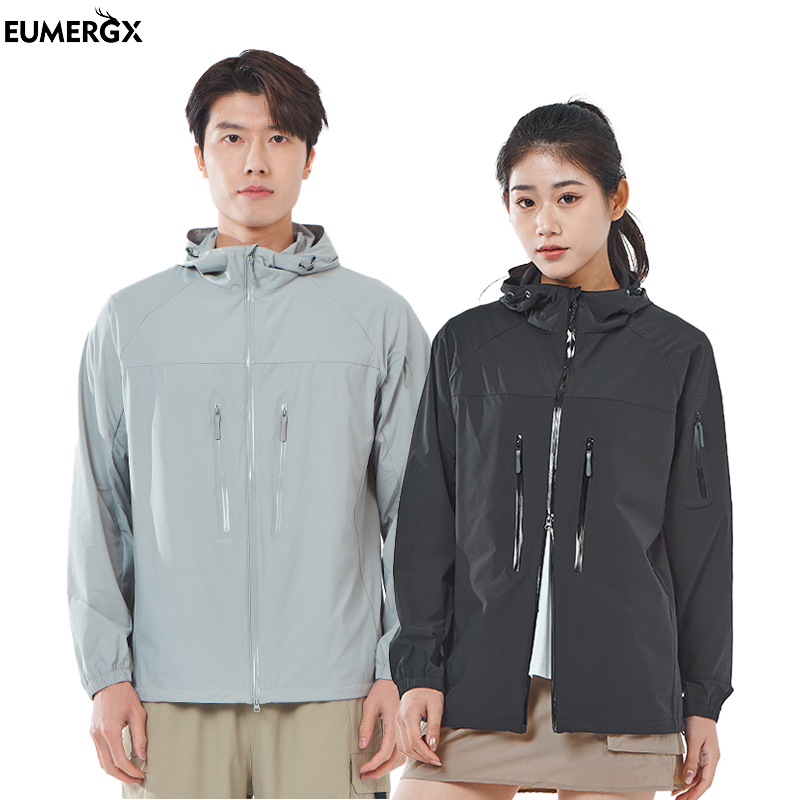 EUMERGX Unisex Waterproof Hiking Jacket Sun Protective Camping Trekking Mountaineering Men Women Windbreaker Stretch Rain Coat
