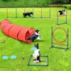 Dog Agility Equipments, Includes Flirt Pole Toy, 3 Flying Discs, 1 Agility Tunnel, 2 Jumps, 6 Weave Poles, Pause Box, Agility 1