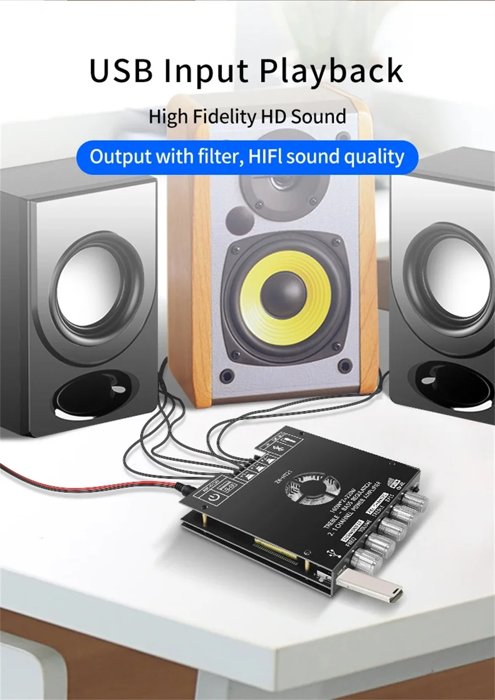 # TDA品 ZK-HT21 2.1 Channel TDA7498E Bluetooth Digital Amplifier