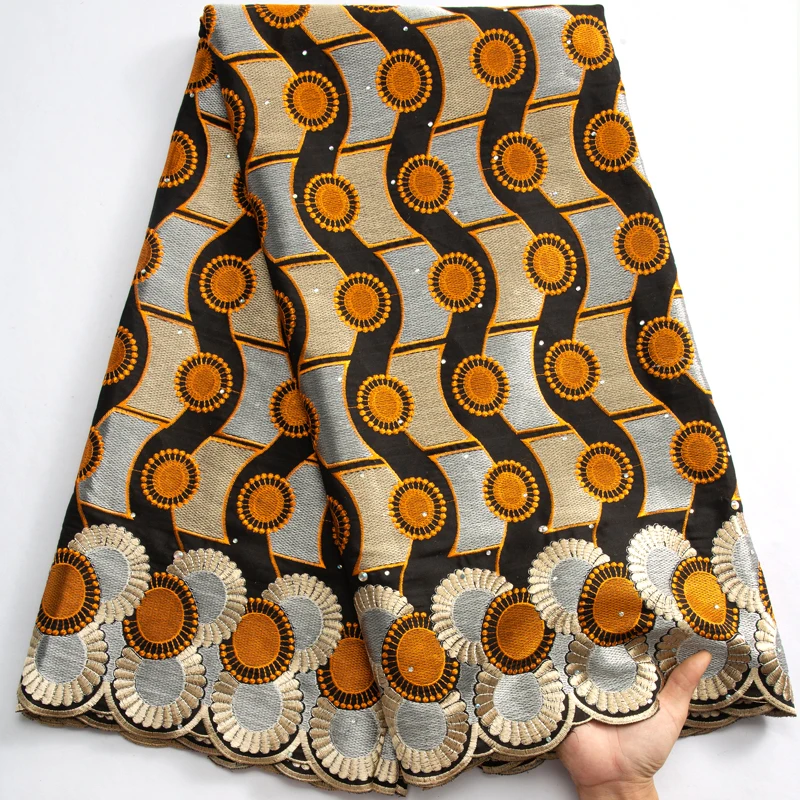 

SJD кружевная черная и Золотая Африканская Хлопковая кружевная ткань с вышивкой в виде проушин нигерийская швейцарская вуаль кружева в швей...