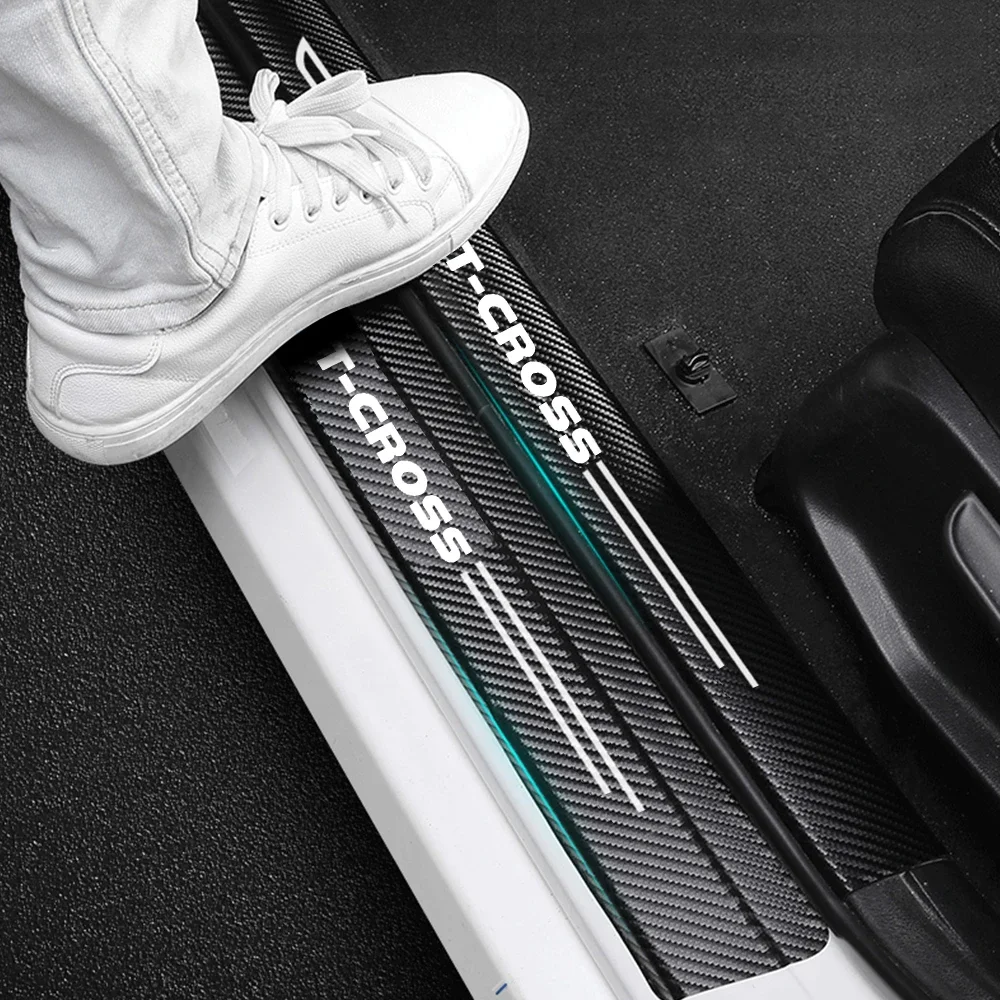 Car sticker carbon fiber decorative strip door sill For T-CROSS TCROSS accessories car door sill pedal