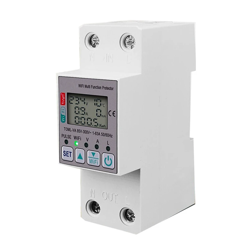 

Tuya 63A 110V 220V Wifi Energy Meter Kwh Metering Switch Timing Function With Voltage Current And Leakage Protection Durable