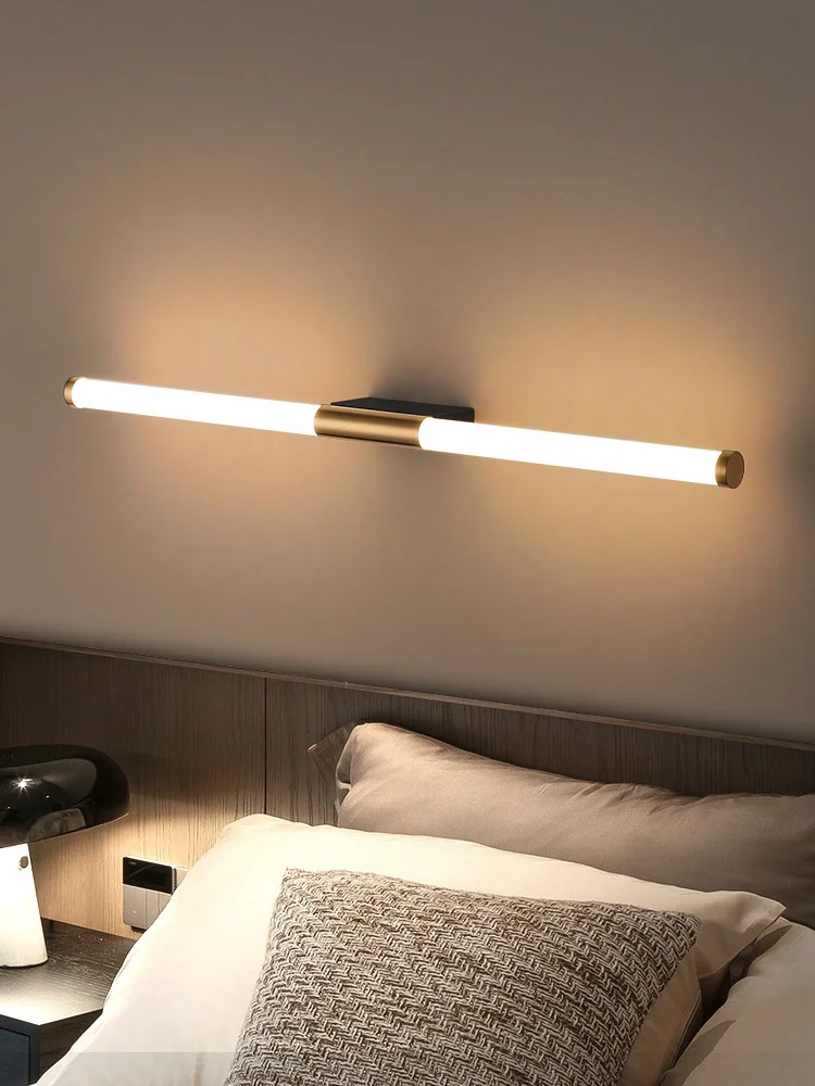 wall lights for bedroom Gold mirror front wall lamp Nordic  Simple bedroom bedside led wall lamp household study strip wall lamp gold wall lights