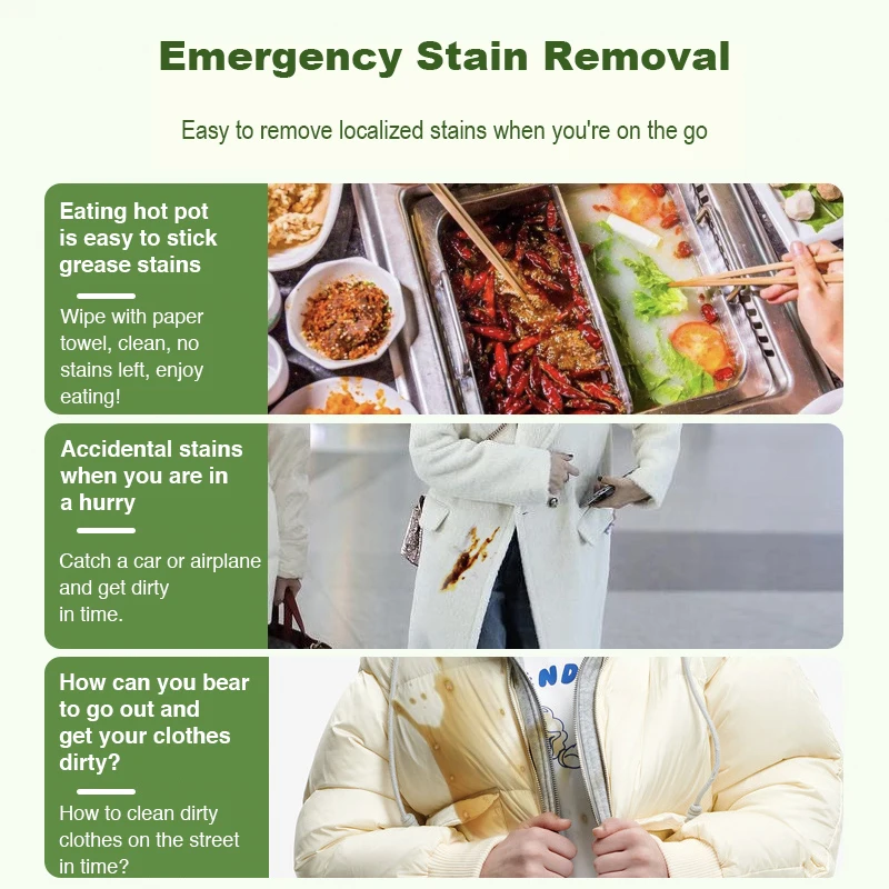 Clothing stain removal wet wipes 20pieces * 1pc Instant Stain Wipes individually for clothes portable deStain Wipes on the go individually wrapped wipes.
