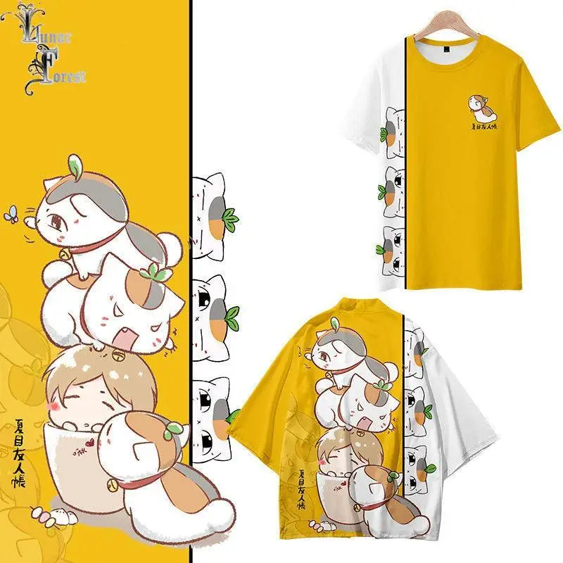 

2023 Men women Tops Nyanko Sensei Natsume Yuujinchou 3D Printing T-shirt Summer Round Neck Short Sleeve Kimono Popular