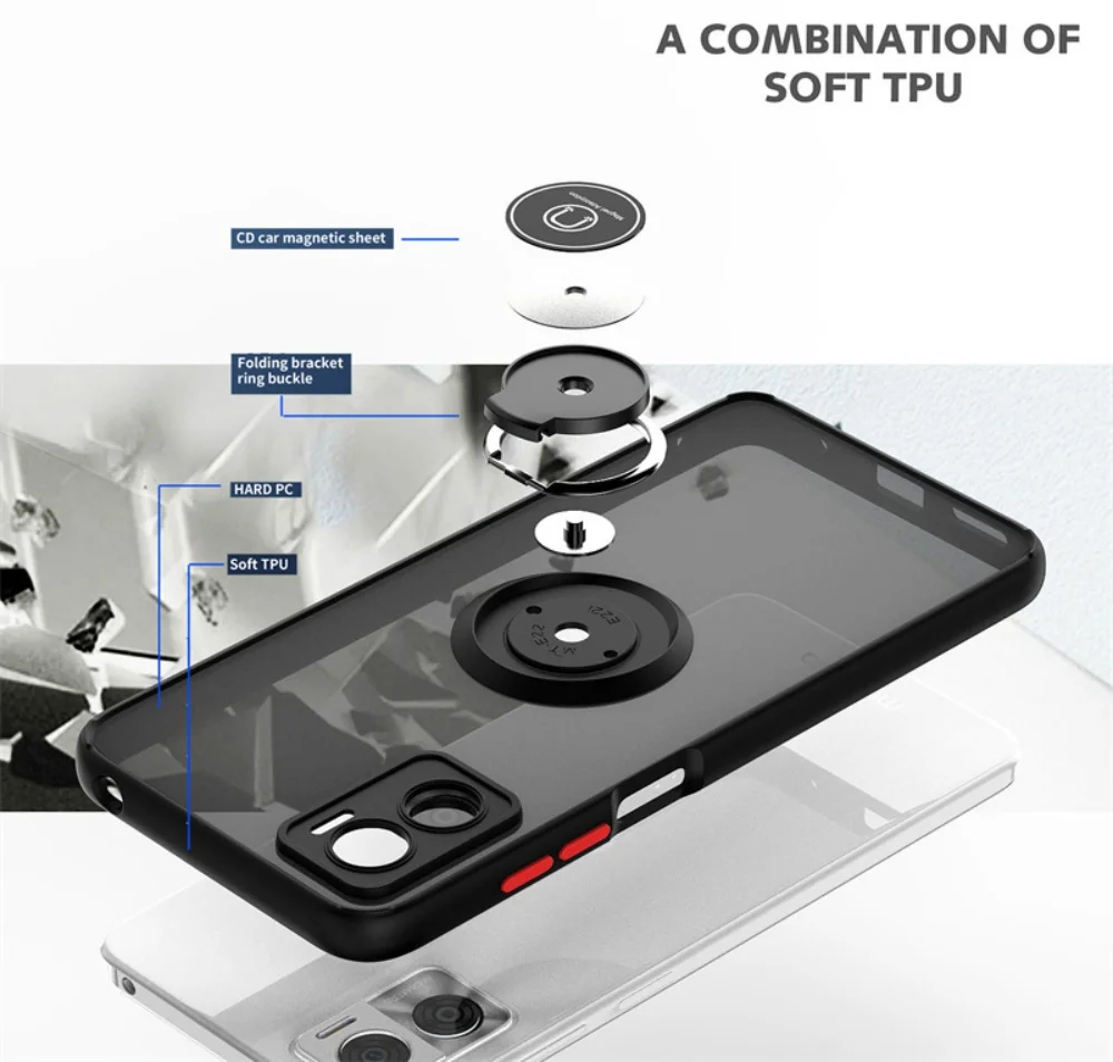 Shockproof Matte Armor Case with Magnetic Ring Stand and Holder - Hard PC Back Cover