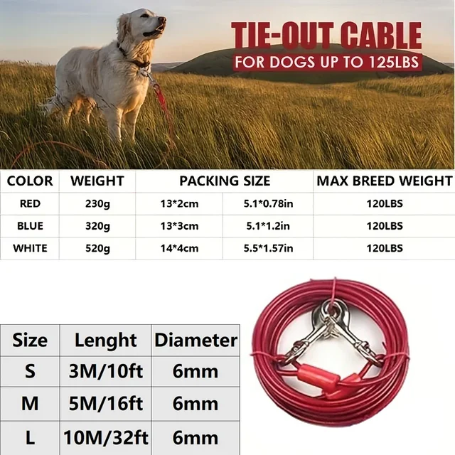 Sf15ed0071f7144a7b478632f9b162d5eY.png High Quality 5mm*3m Lengthen Steel Wire Dogs Rope Chain Durable Double-end Dogs Leash Cable Dual Heads Metal Hooks Pet Supplies