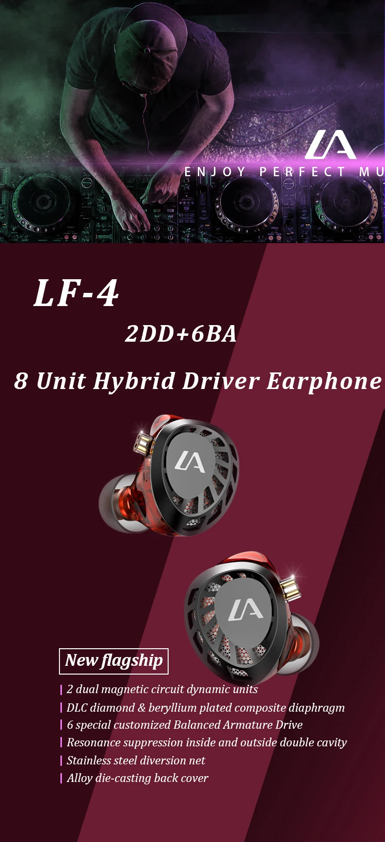 LAFITEAR 2DD+6BA Wired Earphone 2 Dynamic 6 Balanced Armature Hybrid Drive Headphone In Ear High Resolution Monitor HiFi Headset bluetooth headphones