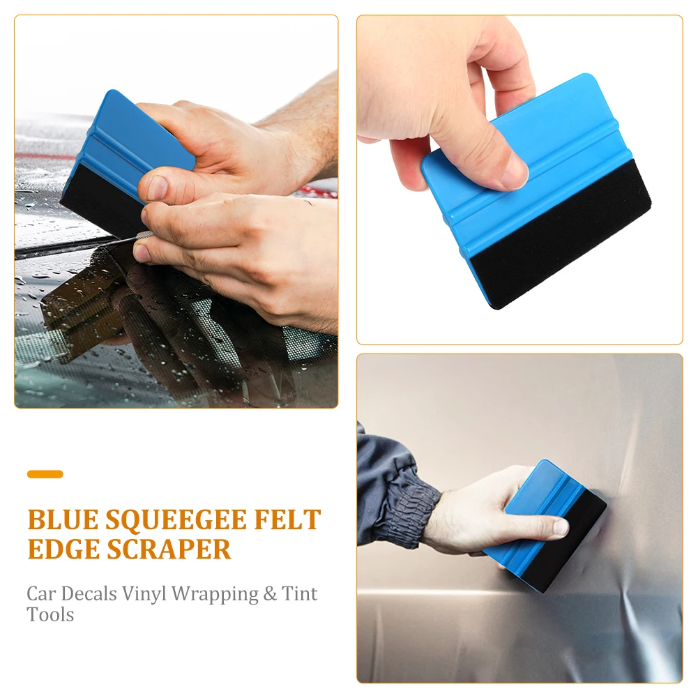 10Pcs Durable blue squeegee felt edge scraper for car decals vinyl wrapping & tint tools CSV razor blade scraper car wrapping tools vinyl squeegee window tinting squeegee automotive film tools scraper tool kit razor blade scrapers window tint squeegee car vinyl scraper