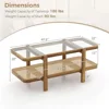 Coffee Table, 47.5" Rectangle Solid Wood Tea Table w/Tempered Glass Tabletop&PE Rattan Storage Shelf, 2-Tier Boho Coffee Tables 2