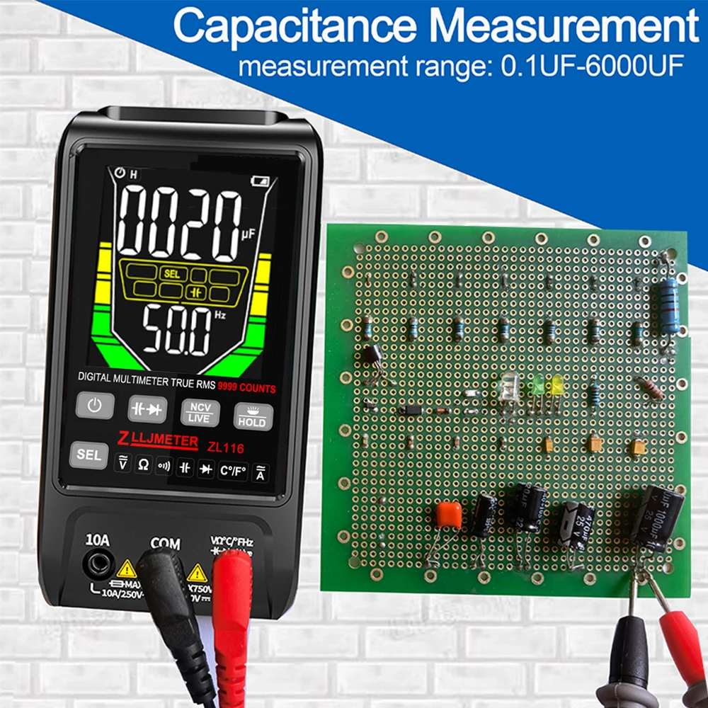 Digital Multimeter Tester USB Charge AC DC Current True RMS Capacitance Temp Ohm Auto Range