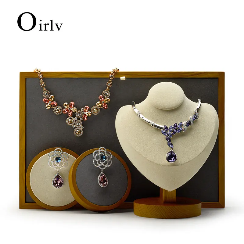 Oirlv Wooden Jewelry Rack Solid Wood Round Jewelry Display Tray For Ring Earrings Jade Bracelet Necklace Watch Jewelry Display