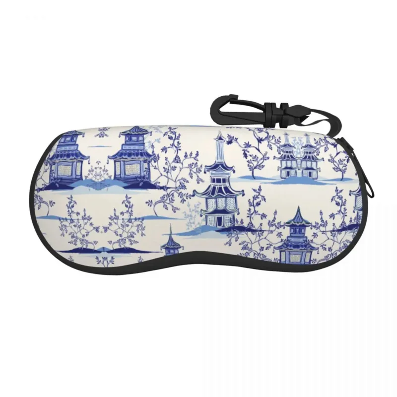 

Chinoiserie Tea House Sunglasses Neoprene Zipper Delft Blue Willow Eyeglass Protective Box For Glasses