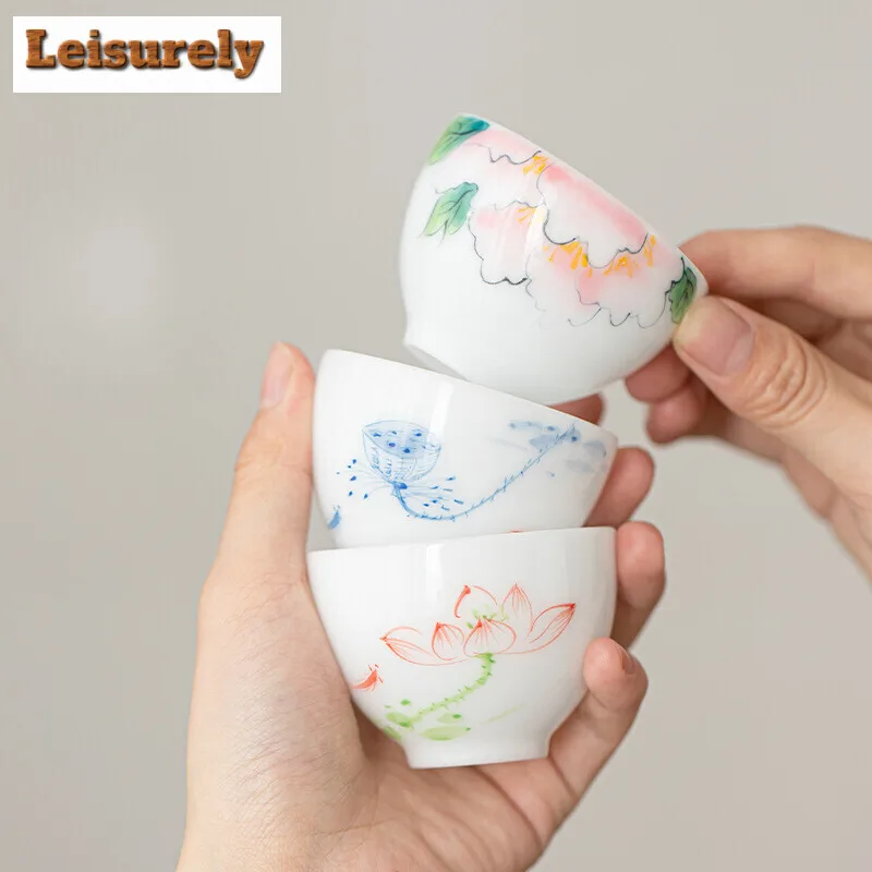 70ml Handmade Iced Jade Porcelain Teacup Hand Painted Bamboo Tea Cup Small Tasting Master Cup Tea Mug Kung Fu Teaset Drinkware