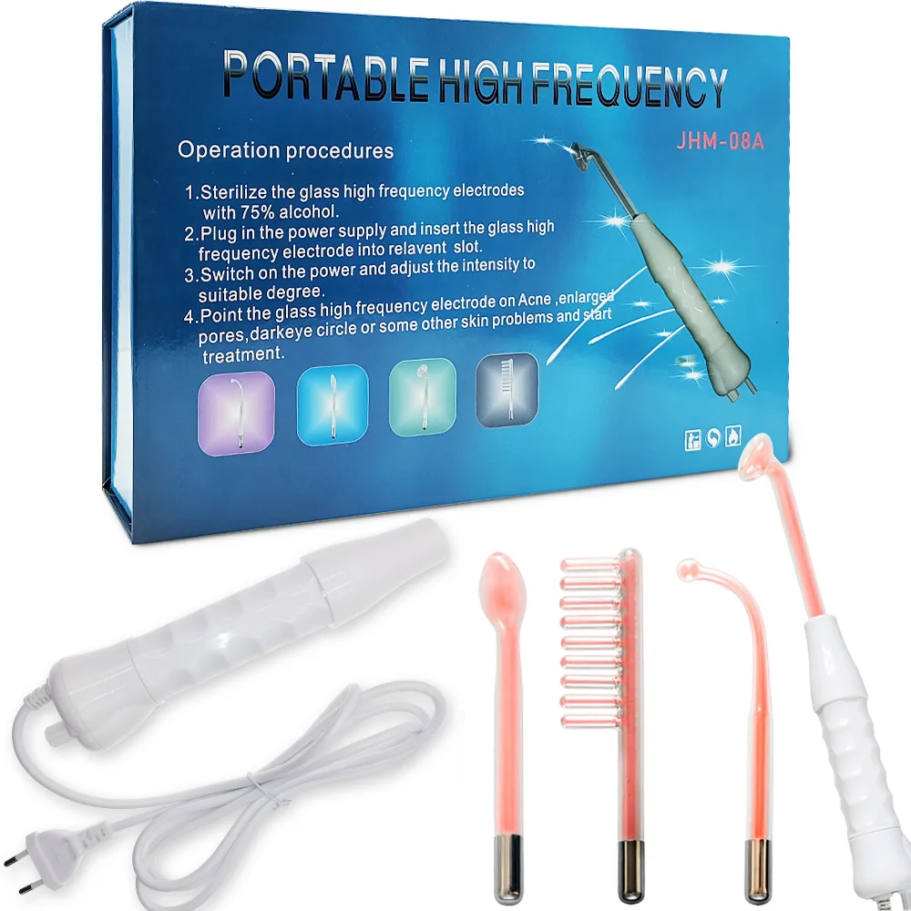 4 In 1 Portable High Frequency Electrotherapy Beauty Device Spot Remover Facial Skin Care Spa Derma 4 Violet Ray Wand facial beauty instrument