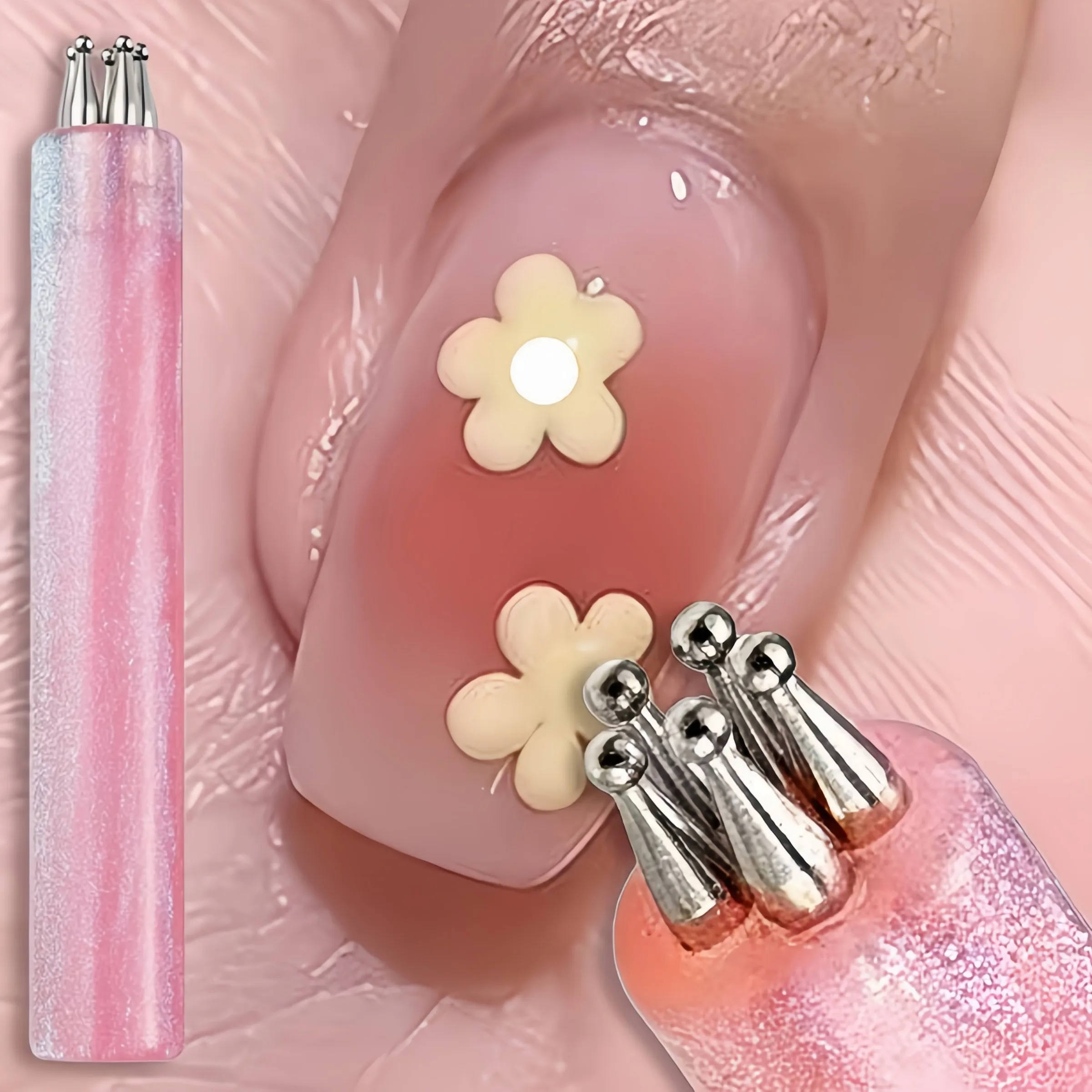 Flower Dotting Tool for Nail Art with Acrylic Handle, Ideal for DIY Design, Professional & Beginner-Friendly, Portable