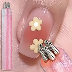Flower Dotting Tool for Nail Art with Acrylic Handle, Ideal for DIY Design, Professional & Beginner - Friendly, Portable (Pink)