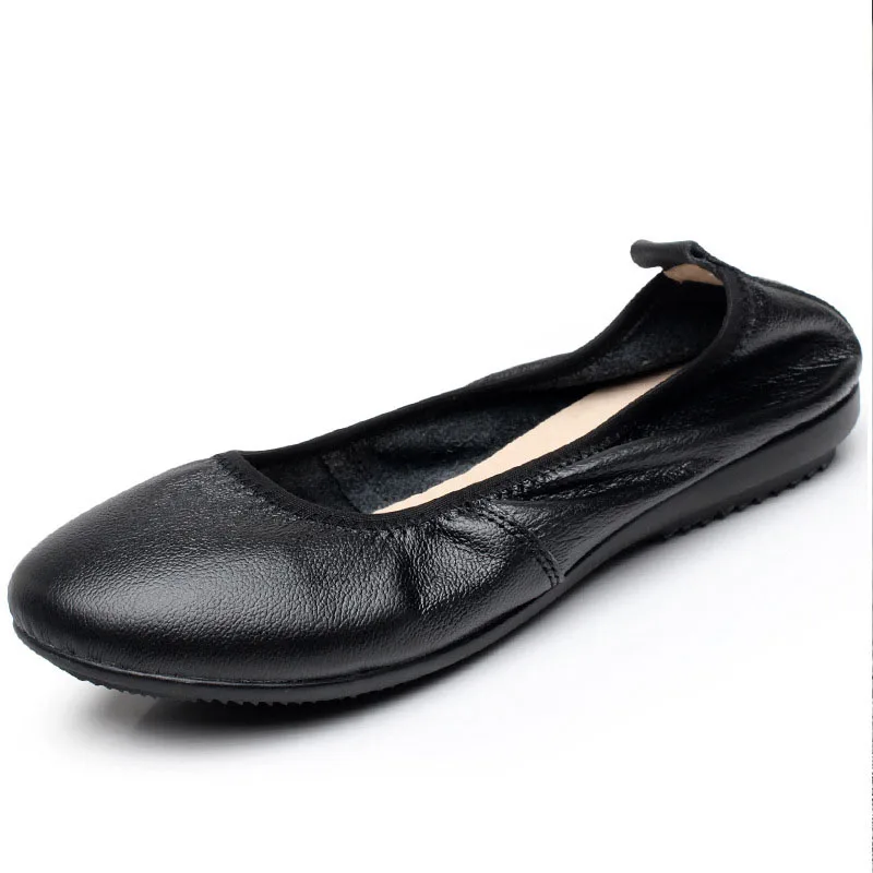 

Women's black flat sole single shoes, women's casual shoes, flat heel soft sole leather shoes