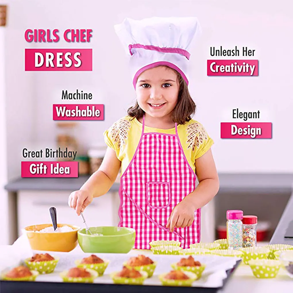 Children Chef Hat and Apron Set Role Dress up Costume Cooking Baking Kitchen 