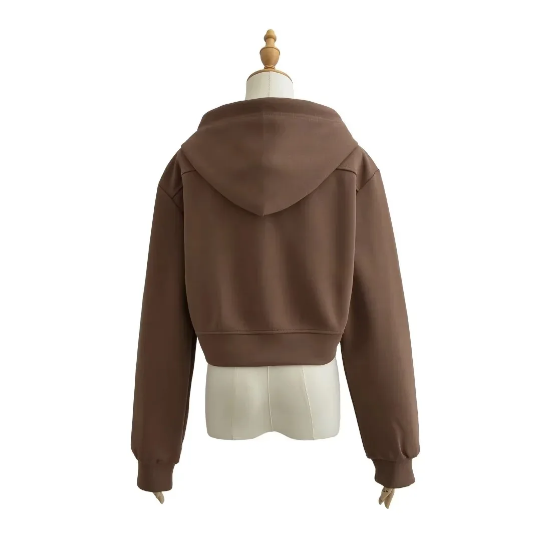 Crop Sweatshirt Coffee Color Sweatshirt Solid: Coffee Brown Round