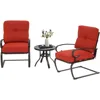 Outdoor Bistro Set 3-Piece Spring Metal Lounge Cushioned Chairs and Bistro Table Set Wrought Iron Cafe Furniture Seat, 2