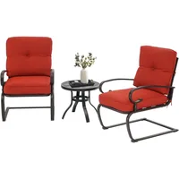 Outdoor Bistro Set 3-Piece Spring Metal Lounge Cushioned Chairs and Bistro Table Set Wrought Iron Cafe Furniture Seat, 2
