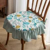 Detachable Washable Floral Pattern/Solid Color Dining Chair Cushion Comfort Non-slip Lace-up Four Seasons Seat Mat Buttocks Pad 4