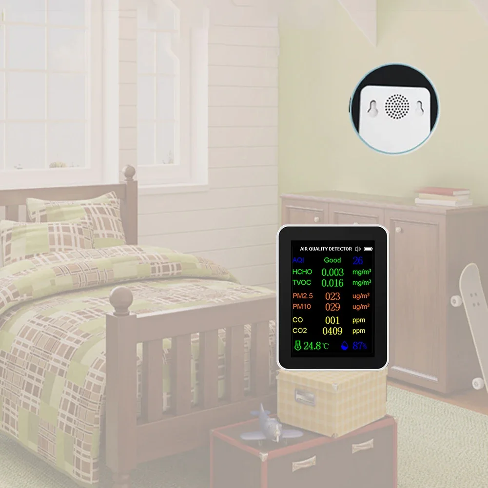 디지털 공기질 감지기, CO2 HCHO TVOC 온도 습도 모니터 테스터, 이산화탄소 LCD 충전식 감지기, 12 in 1