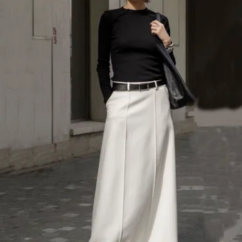 Onecozyday Women's Streetwear Solid Color Skirt H-Line High Waisted Floor Length Loose Fitting Skirts Casual Bottoms for Female